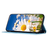 iPhone 15 Pro Leather Flip Case with Wallet and Strap - Light Blue with Flowers