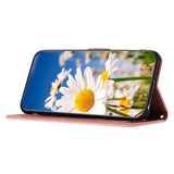 iPhone 15 Pro Leather Flip Case with Wallet and Strap - Pink with Flowers