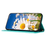 iPhone 15 Plus Leather Flip Case with Wallet and Strap - Green with Flowes