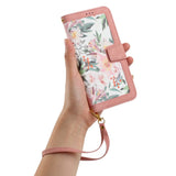 iPhone 15 Pro Max Leather Flip Case with Wallet and Strap - Pink with Flowers