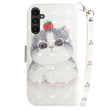 Samsung Galaxy A25 (5G) Artificial Leather Case w. Print & Strap - Cute Cat