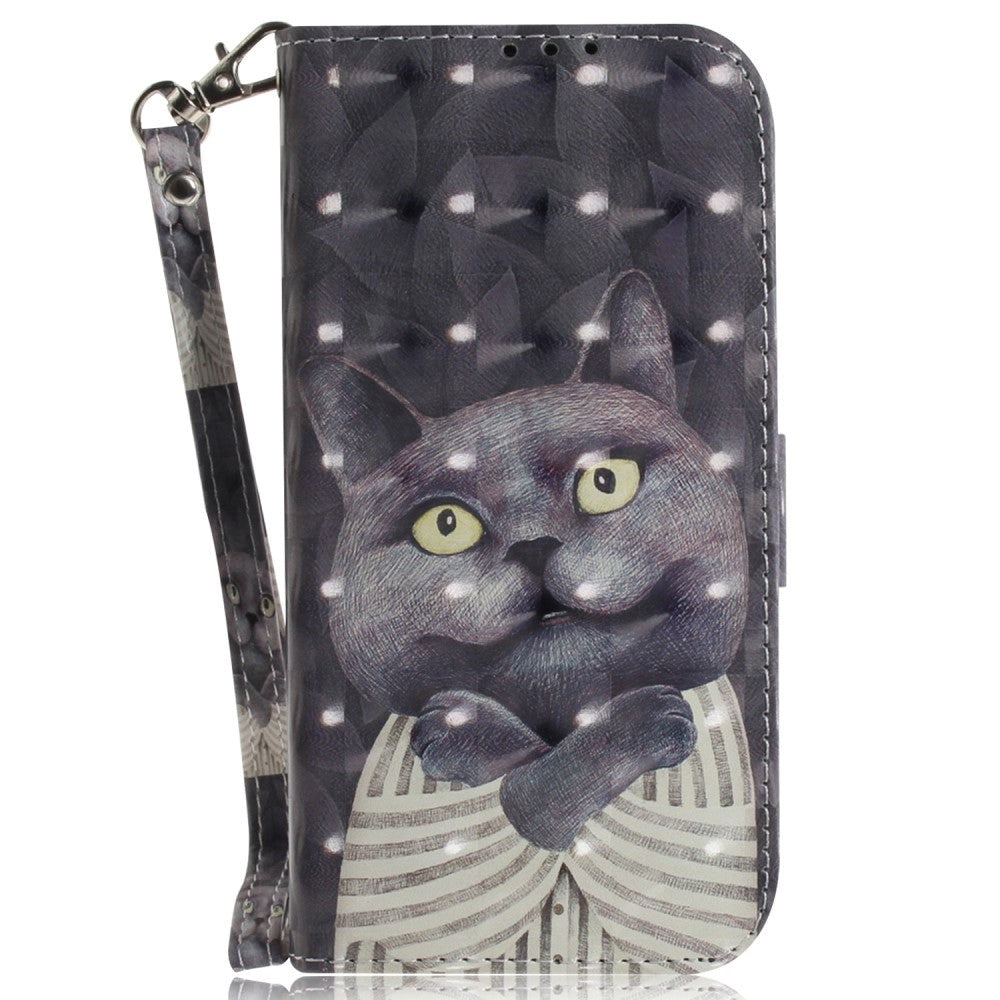 Samsung Galaxy A25 (5G) Artificial Leather Case w. Print & Strap - Happy Cat