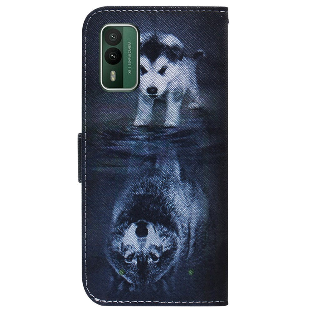 Nokia XR21 Leather Wallet Case w. Print - Dog and Wolf