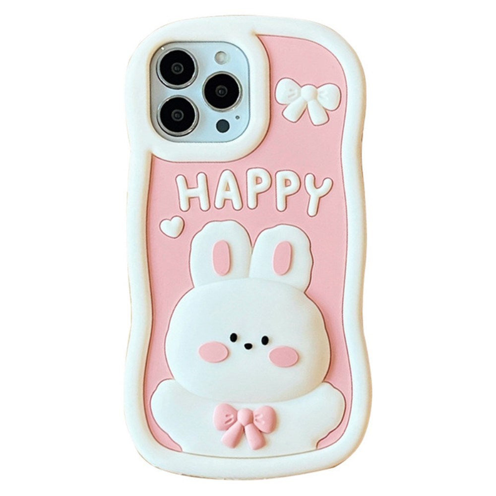 EIDERWOOD iPhone 14 Pro Max Silicone Case with 3D Rabbit - Pink / White