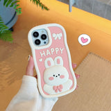 EIDERWOOD iPhone 14 Pro Max Silicone Case with 3D Rabbit - Pink / White