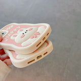 EIDERWOOD iPhone 14 Pro Max Silicone Case with 3D Rabbit - Pink / White