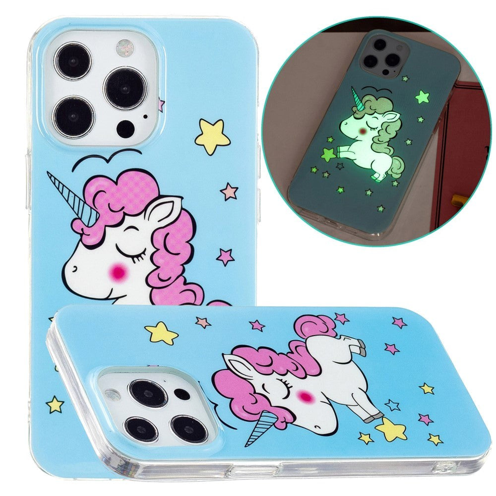 iPhone 15 Pro Luminescent Flexible Case of Plastic w. Print - Unicorn