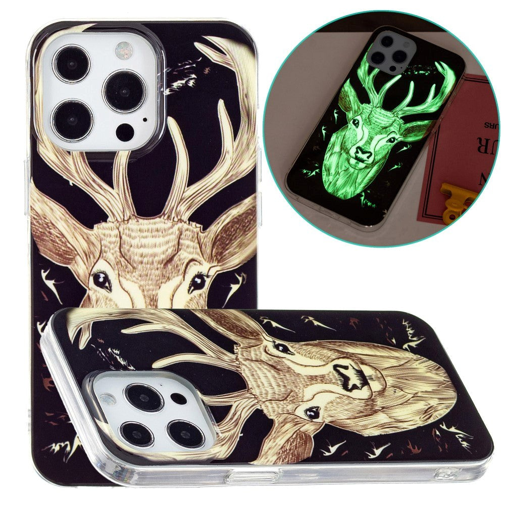 iPhone 15 Pro Luminescent Flexible Case of Plastic w. Print - Deer Head