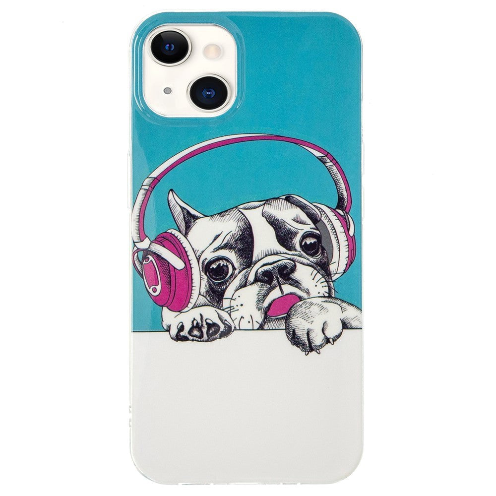 iPhone 15 Luminescent Flexible Case of Plastic w. Print - Dog with Headphones