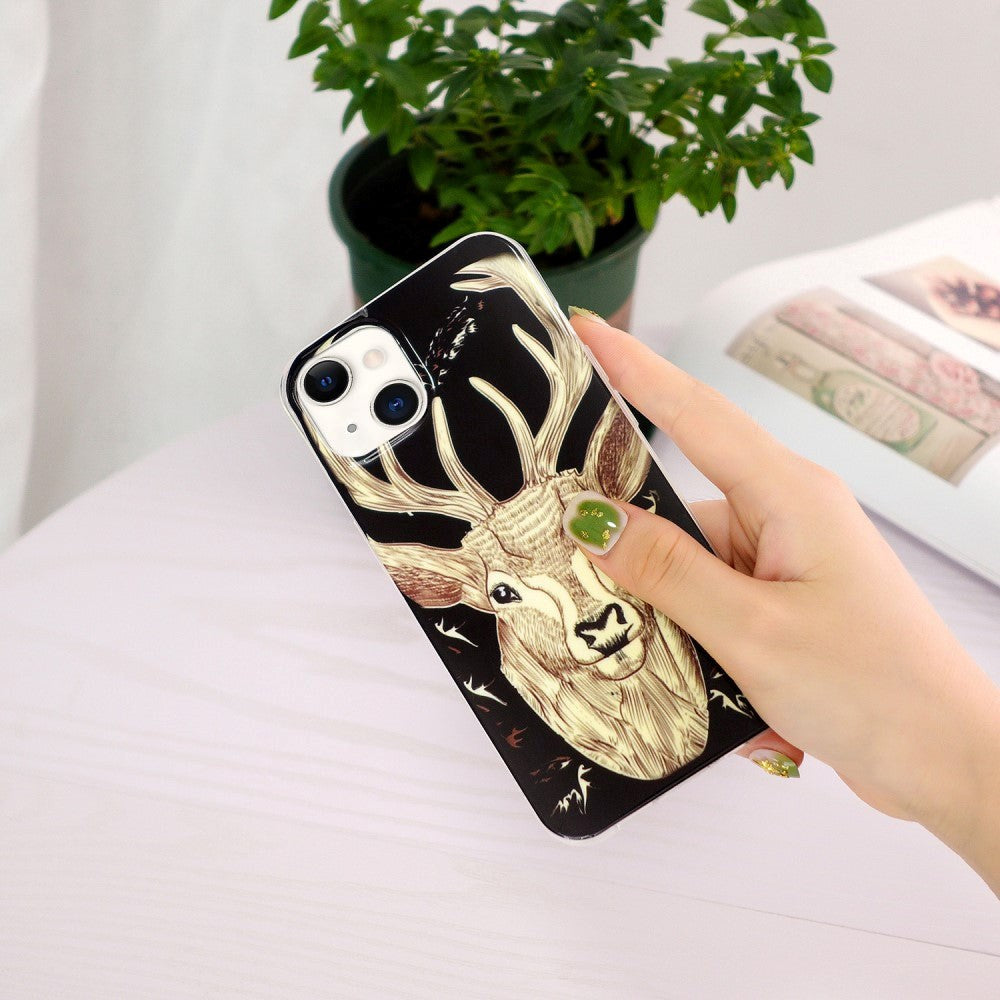 iPhone 15 Luminescent Flexible Case of Plastic w. Print - Deer Head