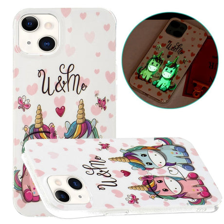 iPhone 15 Luminescent Flexible Case of Plastic w. Print - Two Unicorns