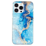 iPhone 15 Pro Flexible Plastic Case - Blue and Gold Marble