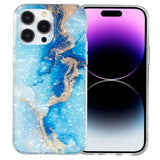 iPhone 15 Pro Flexible Plastic Case - Blue and Gold Marble