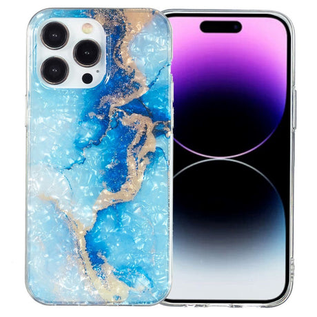 iPhone 15 Pro Flexible Plastic Case - Blue and Gold Marble