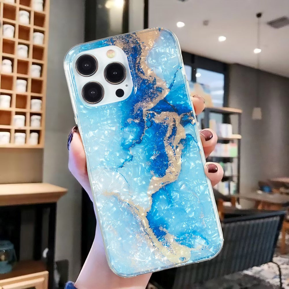 iPhone 15 Pro Flexible Plastic Case - Blue and Gold Marble