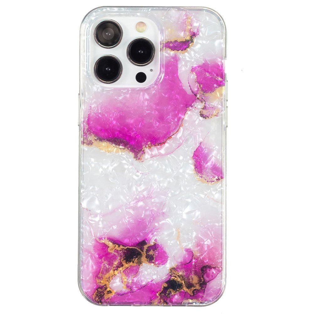 iPhone 15 Pro Flexible Plastic Case - White and Pink Marble