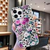 iPhone 15 Pro Flexible Plastic Case - Leopard and Floral Pattern