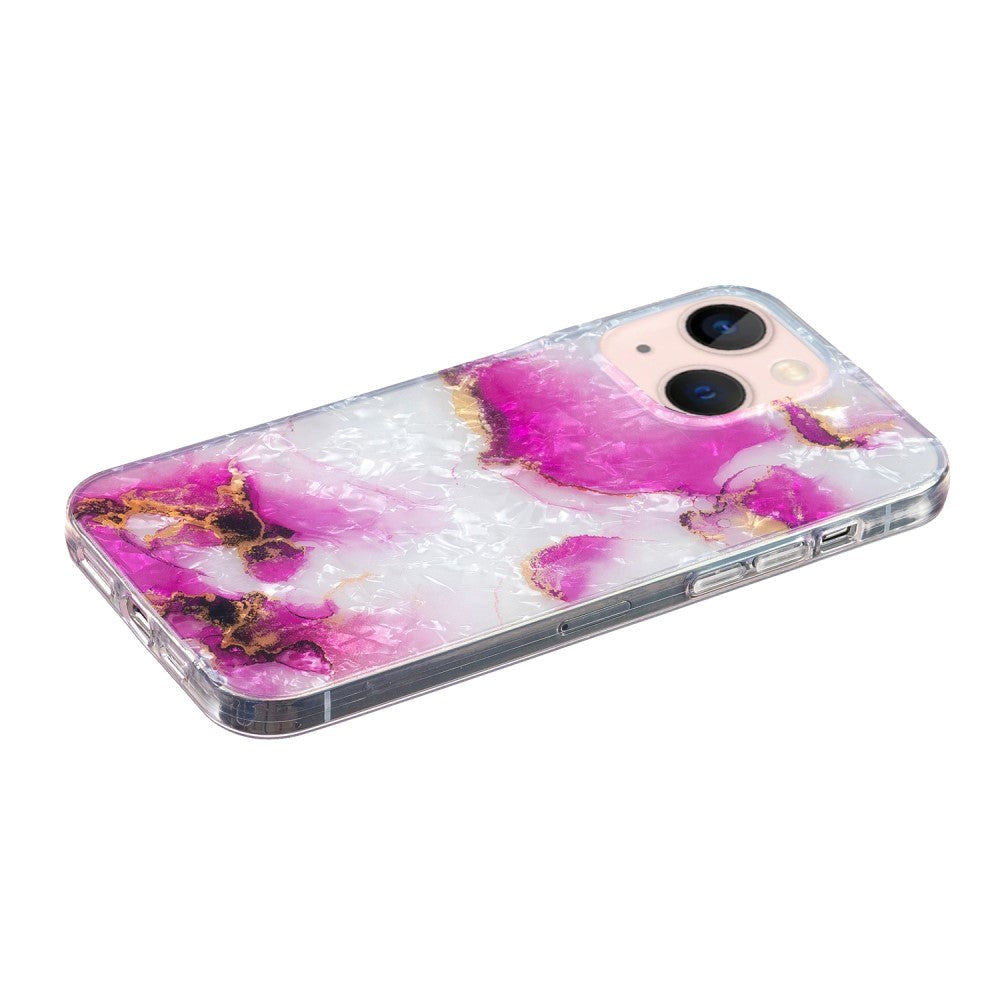 iPhone 15 Flexible Plastic Case - White and Pink Marble