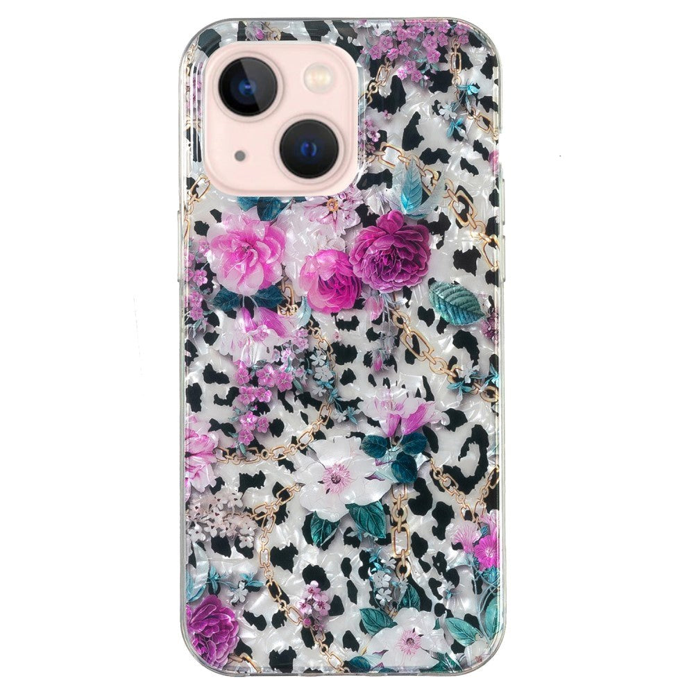 iPhone 15 Flexible Plastic Case - Leopard and Floral Pattern