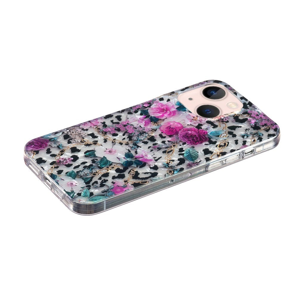 iPhone 15 Flexible Plastic Case - Leopard and Floral Pattern