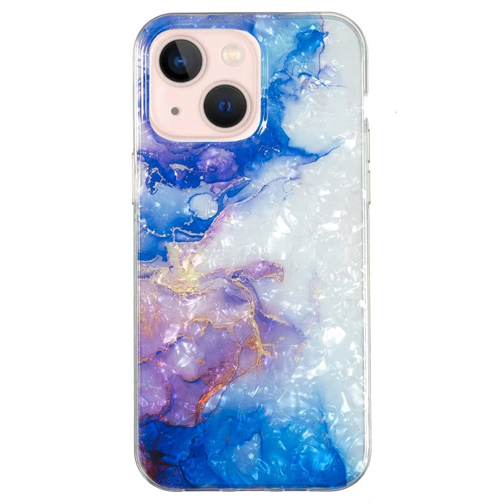 iPhone 15 Flexible Plastic Case - Blue and Purple Marble