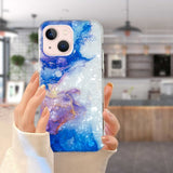 iPhone 15 Flexible Plastic Case - Blue and Purple Marble