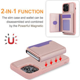 iPhone 15 Leather Covered Plastic Case w. Magnetic Detachable Wallet - Rose Gold