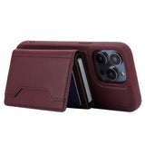 iPhone 15 Leather Covered Plastic Case w. Magnetic Detachable Wallet - Wine Red