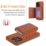 iPhone 15 Leather Covered Plastic Case w. Magnetic Detachable Wallet - Brown