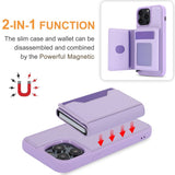 iPhone 15 Leather Covered Plastic Case w. Magnetic Detachable Wallet - Purple