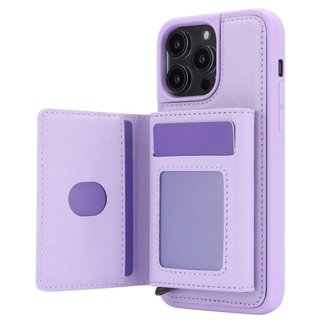 iPhone 15 Pro Leather Covered Plastic Case w. Magnetic Detachable Wallet - Purple