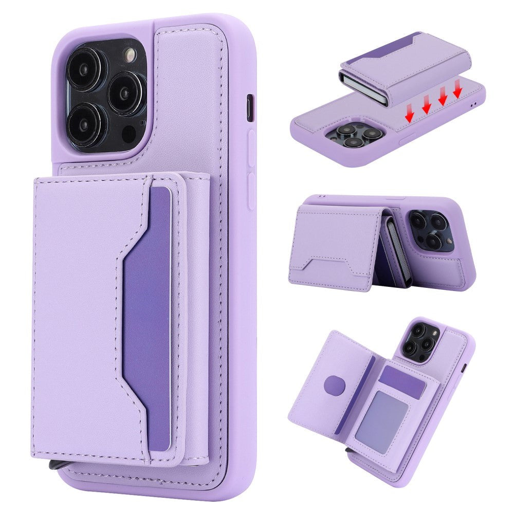 iPhone 15 Pro Max Leather Covered Plastic Case w. Magnetic Detachable Wallet - Purple