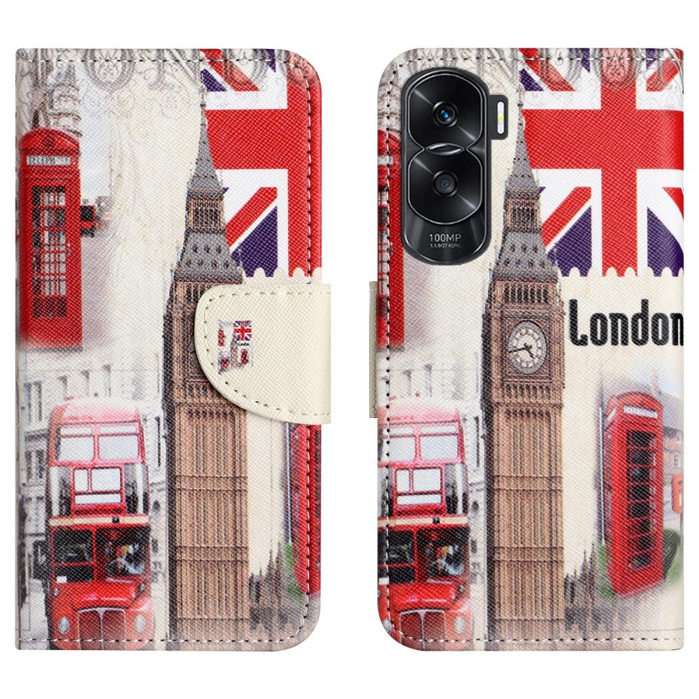 Honor 90 Lite Leather Case w. Wallet & Stand Function - London Big Ben