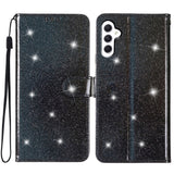 Samsung Galaxy S23 FE Leather Flip Case with Wallet and Strap - Glitter - Black