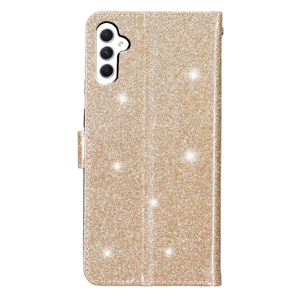 Samsung Galaxy S23 FE Leather Flip Case with Wallet and Strap - Glitter - Gold