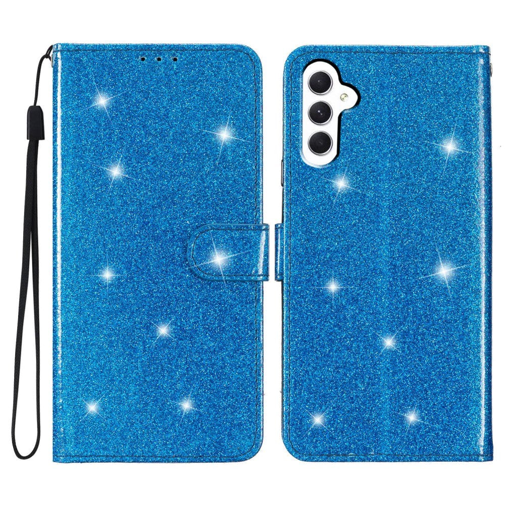 Samsung Galaxy S23 FE Leather Flip Case with Wallet and Strap - Glitter - Blue