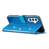 Samsung Galaxy S23 FE Leather Flip Case with Wallet and Strap - Glitter - Blue