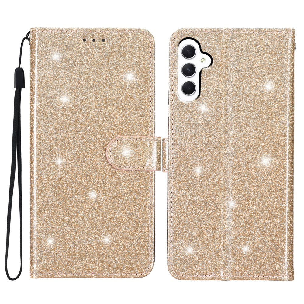 Samsung Galaxy A25 (5G) Leather Flip Case with Wallet and Strap - Glitter - Gold