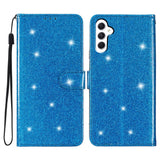 Samsung Galaxy A25 (5G) Leather Flip Case with Wallet and Strap - Glitter - Blue