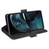 EIDERWOOD Motorola Moto G14 Leather Flip Case with Stand & Wallet - Black