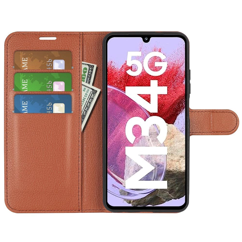 Samsung Galaxy M34 (5G) / F34 (5G) Litchi Leather Case w. Wallet - Brown