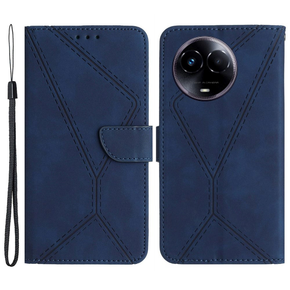 Realme 11 5G Patterned Leather Case with Wallet and Strap - Blue