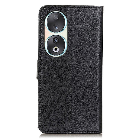 Honor 90 PU Litchi Leather Wallet Case - Black