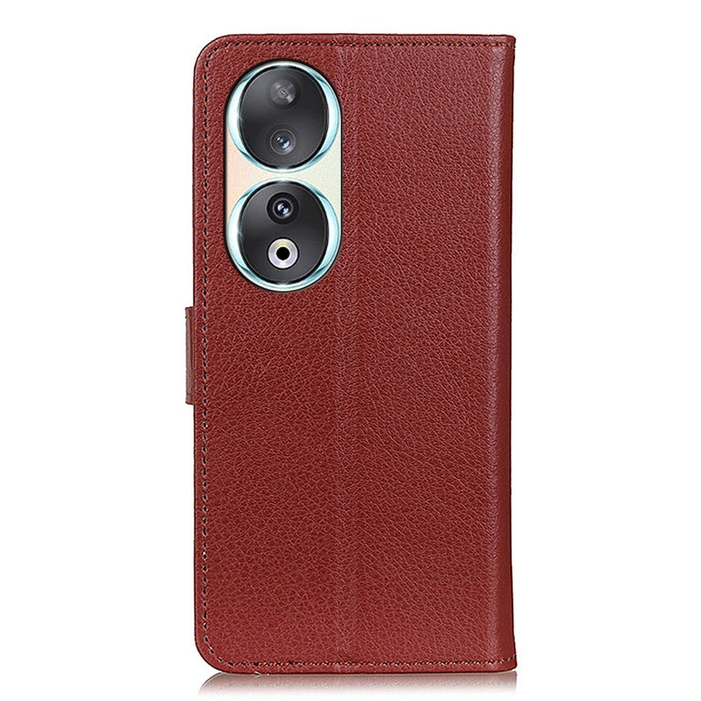 Honor 90 PU Litchi Leather Wallet Case - Brown