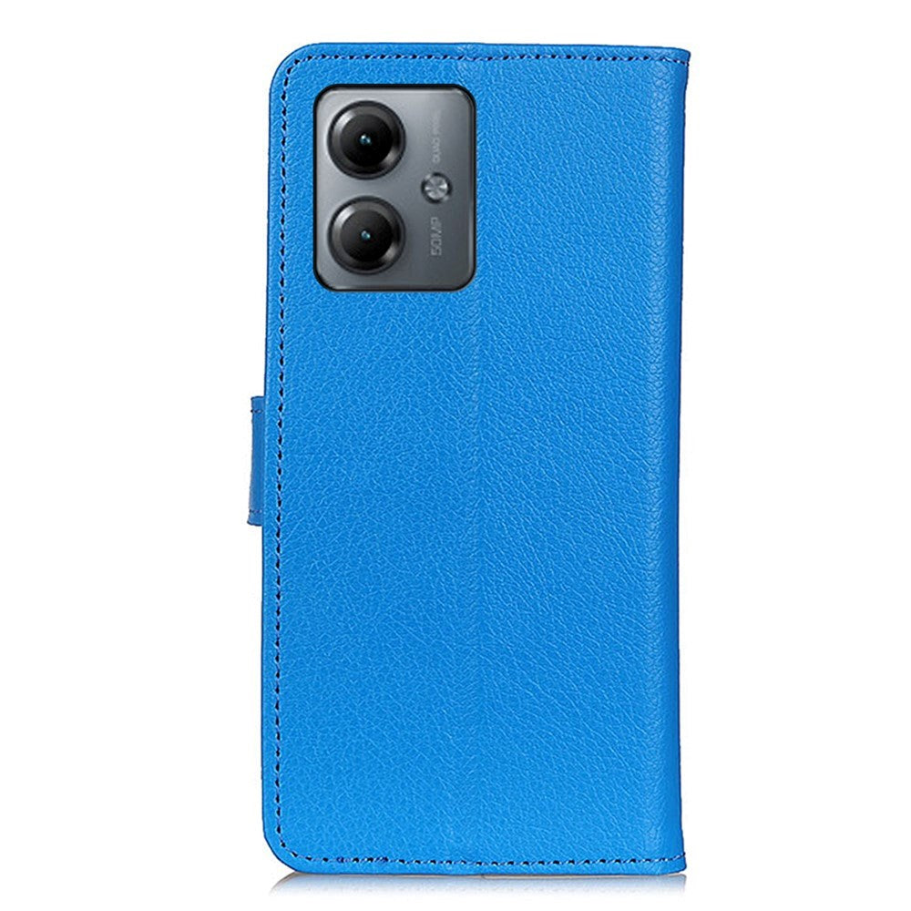 Motorola Moto G14 Litchi Leather Flip Case w. Wallet - Blue