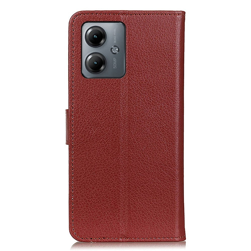 Motorola Moto G14 Litchi Leather Flip Case w. Wallet - Brown