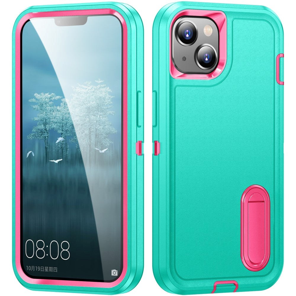 iPhone 15 Hybrid Tough Case w. Kickstand - Turquoise / Pink