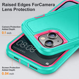 iPhone 15 Hybrid Tough Case w. Kickstand - Turquoise / Pink