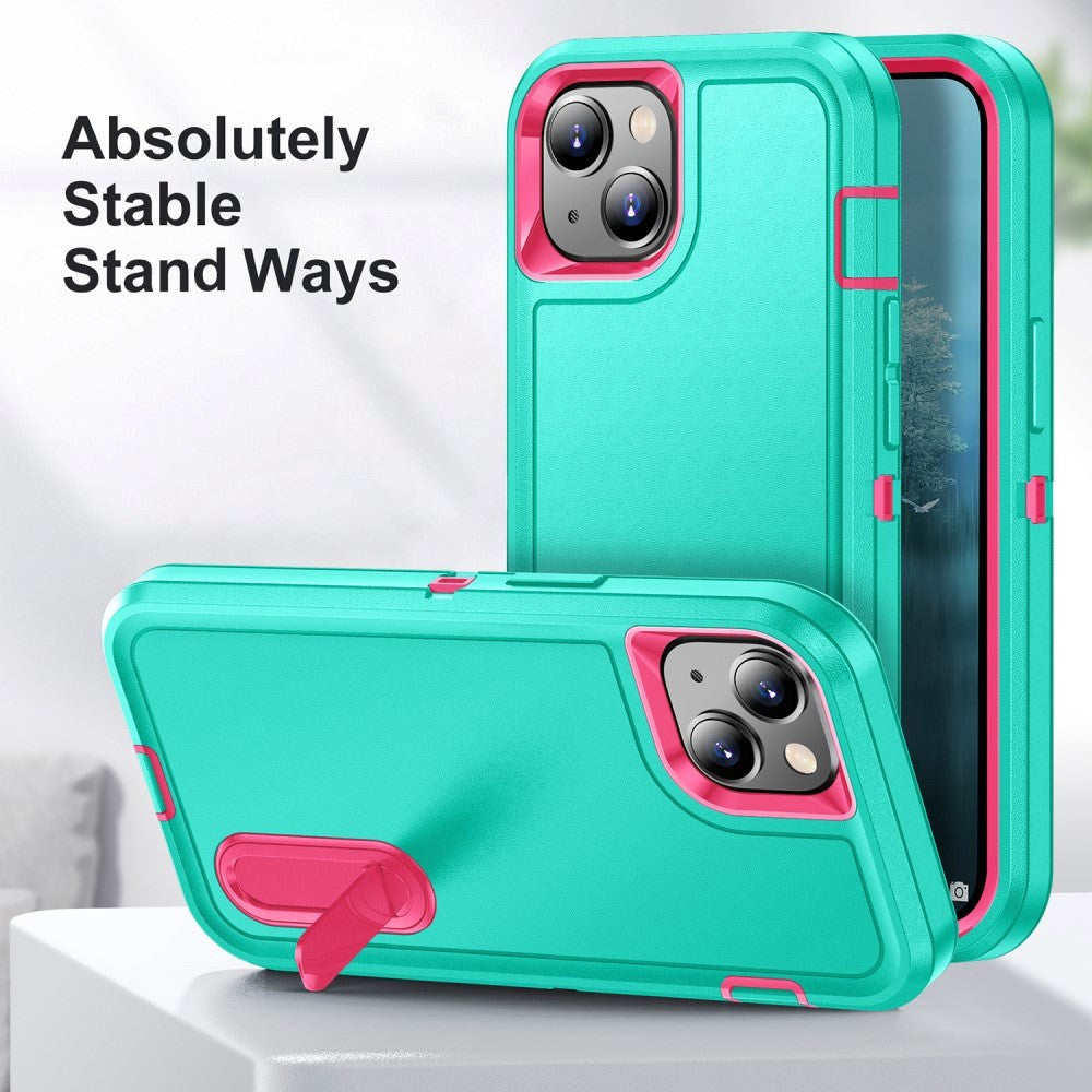 iPhone 15 Hybrid Tough Case w. Kickstand - Turquoise / Pink