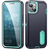 iPhone 15 Hybrid Tough Case w. Kickstand - Turquoise / Black